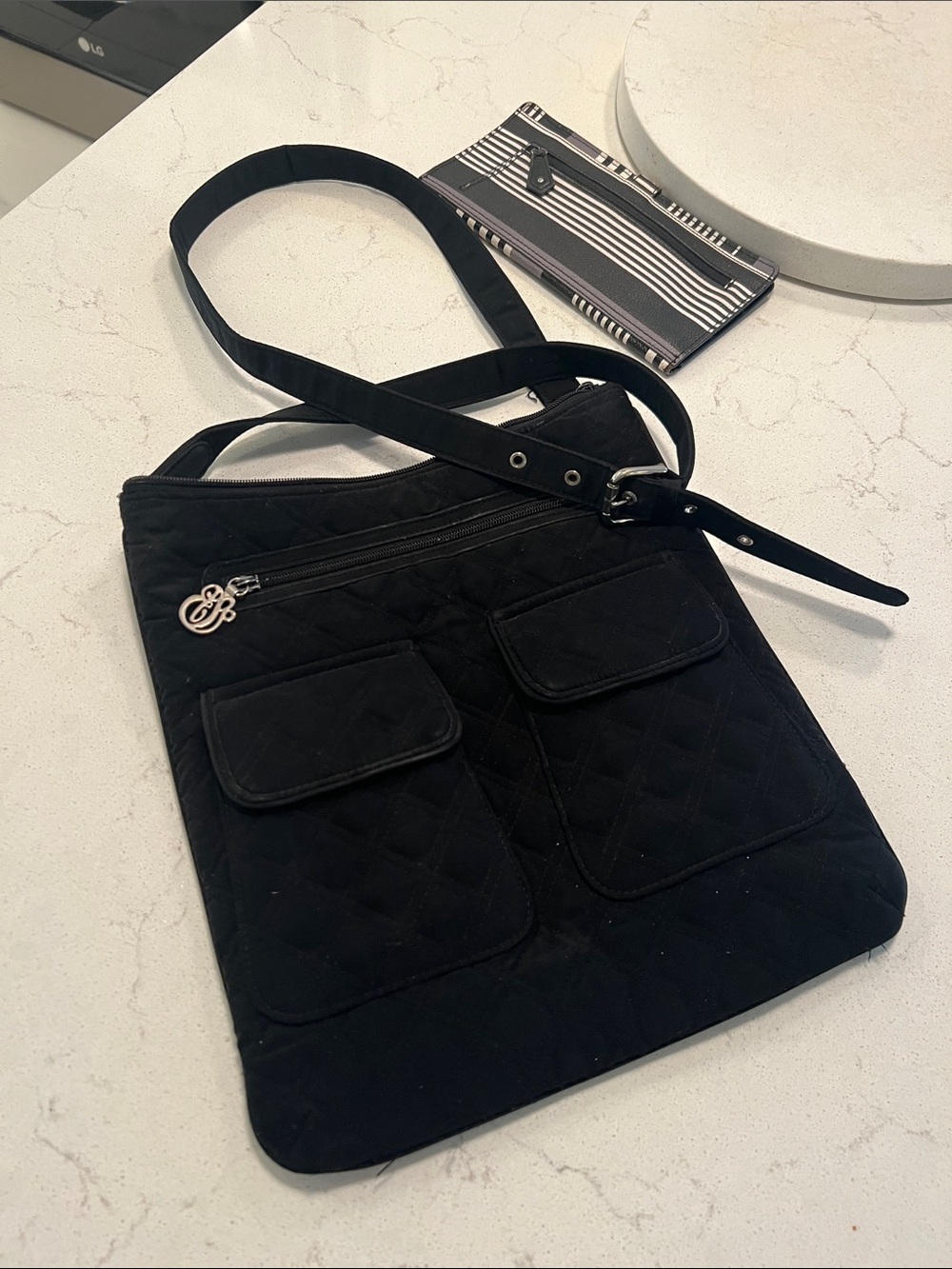 Vera Bradley Black Quilted Crossbody Bag with Front Pockets